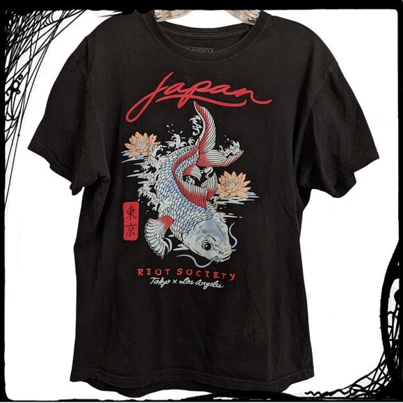 Riot Society Tokyo x Los Angeles Fish Lotus Flower Japanese Writing Men's Medium - Picture 1 of 5